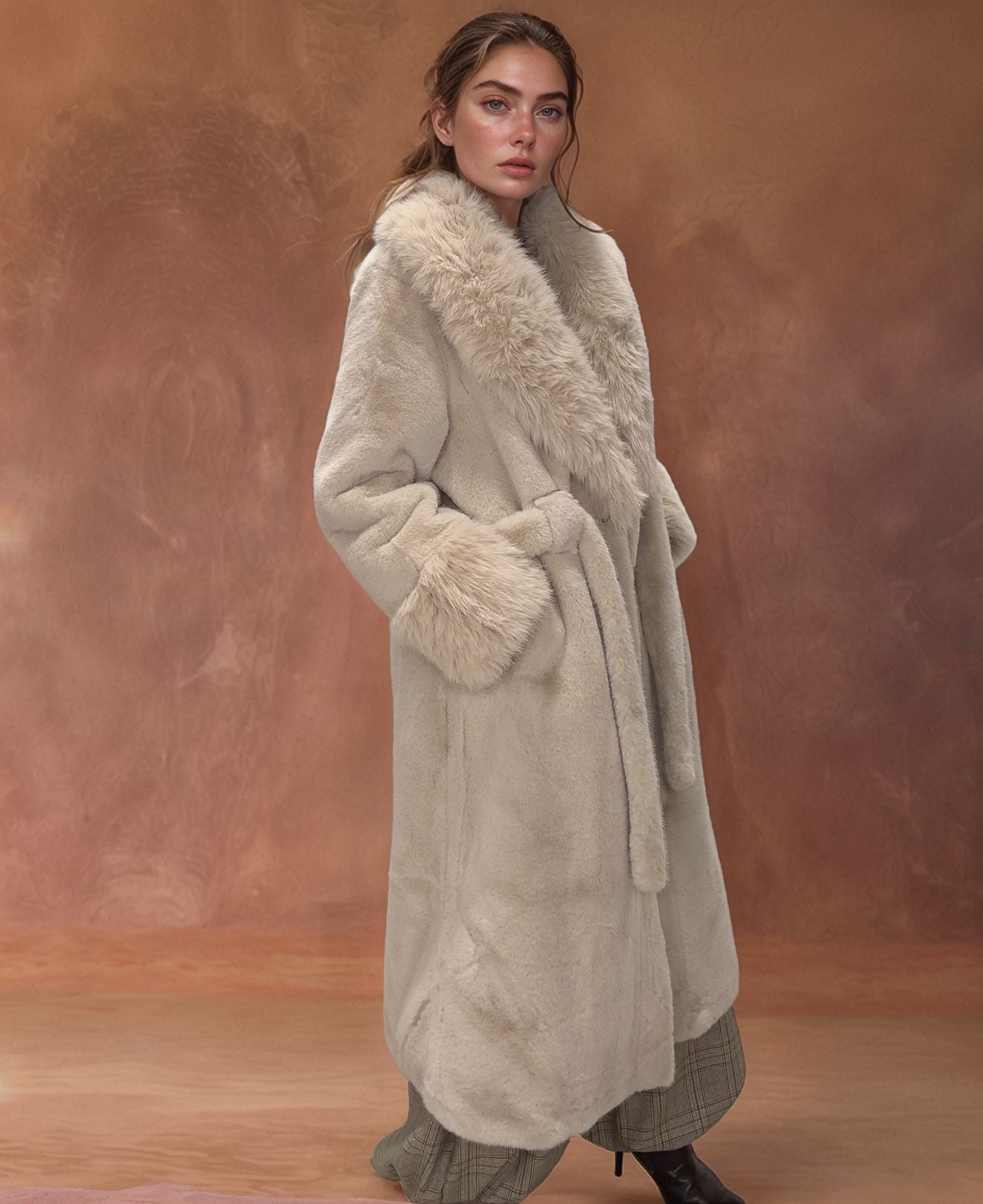 Casaco Longo em Pelo Sintético
