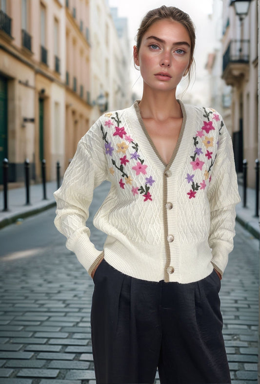 Casaco flores bordado