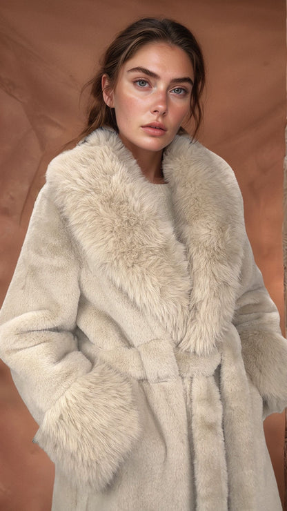 Casaco Longo em Pelo Sintético