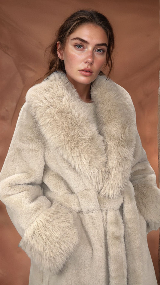 Casaco Longo em Pelo Sintético