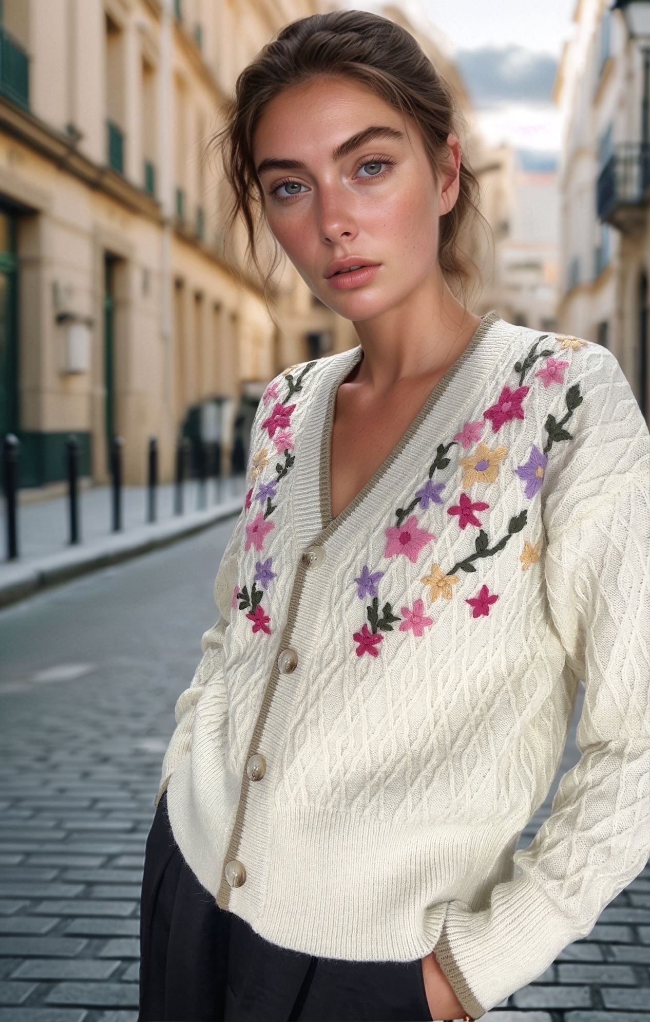 Casaco flores bordado