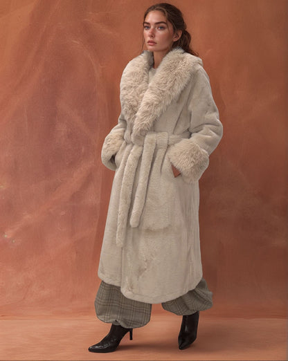 Casaco Longo em Pelo Sintético
