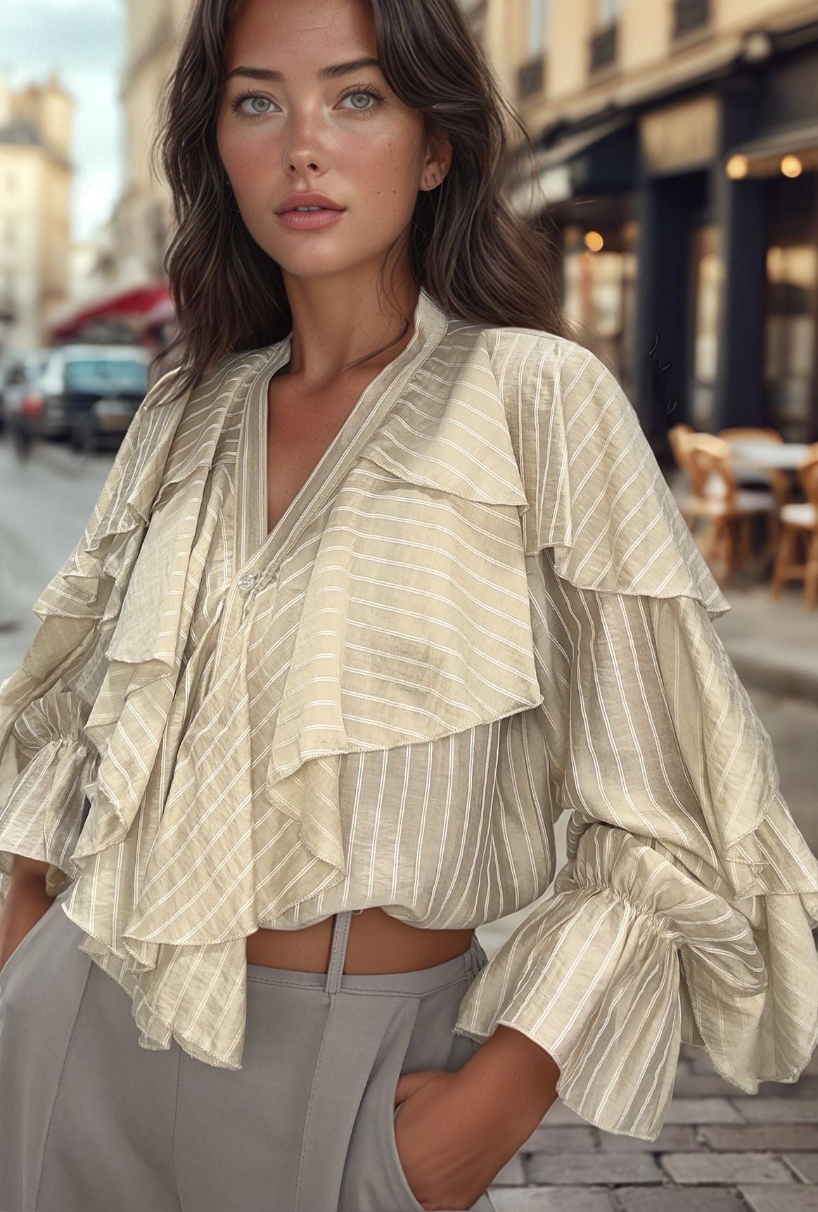 Blusa Aurora em cor bege, uma peça básica e sofisticada em tamanho único para mulher